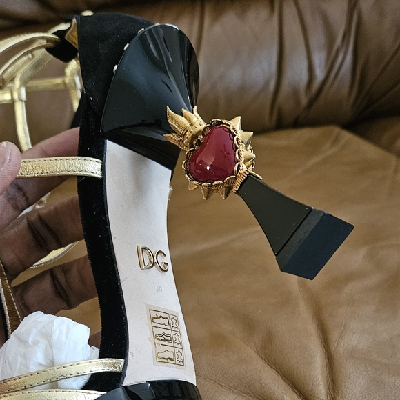 Dolce & Gabbana Black Suede Metallic Gold Leather Luxury Heels Size 8 US (MINT) - Picture 10 of 16